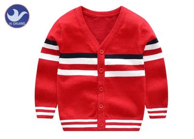 China Red V Neck Boys Cardigan Sweater Children Cotton Knitted Outwear For Spring / Autumn for sale