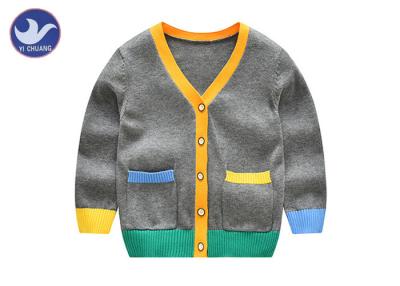 China Contrast Color Edges Boys Cardigan Sweater Pockets Long Sleeves Knitwear V Neck for sale