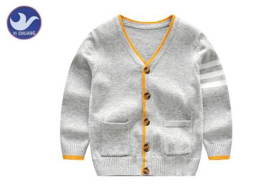 China Stripes Knitted Baby Boy Gray Cardigan Sweater , Boys Button Cardigan With Pockets for sale