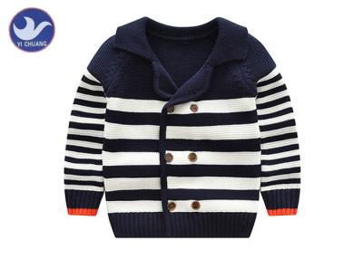 China Hergestellter Kragen-Jungen-Kinderstrickjacken-Mantel-Streifen-Kontrast-Farbrand Outwear zu verkaufen