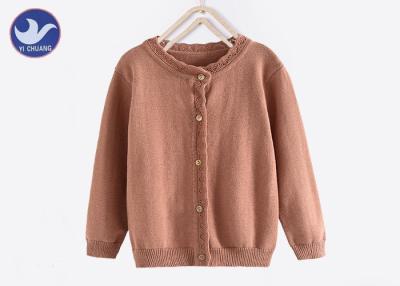 China Long Sleeves Girls Cardigan Sweaters Wavy Pointelle Neck Trim Buttons Up Knitwear for sale