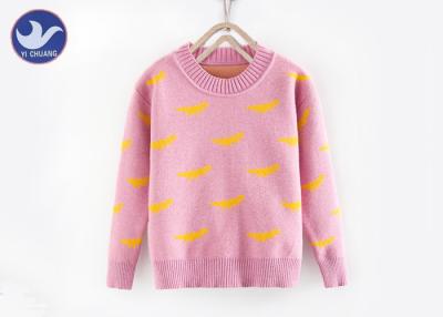 China Dinosaur Jacquard Pullover Sweater Girls , Double Layer Crew Neck Knitted Jumper for sale