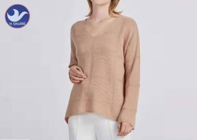 China V Neck Ladyes 100% Wool Sweater Up And High And Low Welt Fashion Design for sale