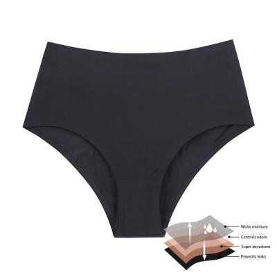 China 4 Layers Absorbent Leak Proof Seamless High Waist Menstrual Panties Nylon Spandex Period Panties for sale