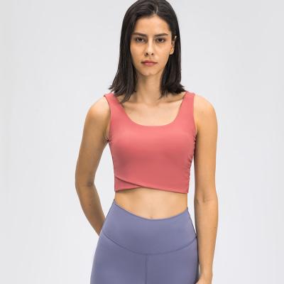 China Hoog - van het de Schokbewijs van kwaliteits het Verwijderbare Stootkussens Vest van de Vrouwensporten van Front Crop Top Sportwear Fashion Dwars Te koop