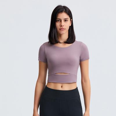 China De in het groot Korte van de overhemdenvrouwen van Kokers Holle Front Padded Crop Yoga Workout Slijtage van de de Douanegymnastiek Te koop