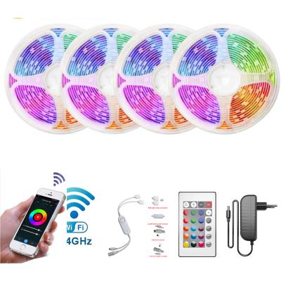 China Decoration 15M SMD 5050 Wifi Smart 12V RGBW Remote Flexible Waterproof Led Lights Work With Alexa And Google IP65 IP20 for sale