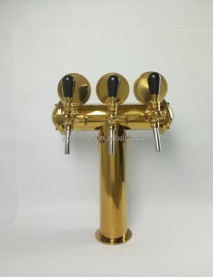 China Viable Three Way Gold Beer T Type Tower With Taps Medallions High Grade Stainless Steel High Quality Beer Dispensing Equipment for sale