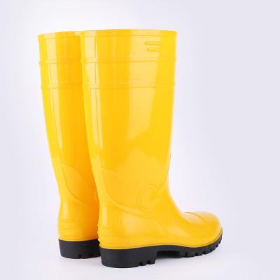 China Shock Absorbing Anti-smash Anti-slip Black PVC Industrial and Yellow Unisex Steel Toe Safety Rain Boots for sale