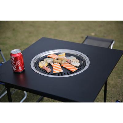 China Hot Selling Outdoor Camping Black Steel Charcoal Table Folding Barbecue Grill Portable Picnic Table for sale