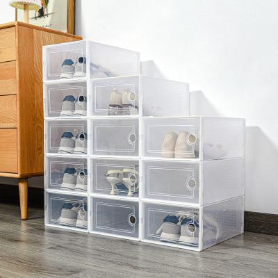 China Wholesale Hard Solid Clear Plastic Sneaker Stackable Bathroom Shoes Storage Boxes Drop Type Acrylic Front Drawer Magnetic Shoe Box for sale