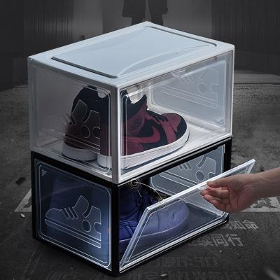 China Custom Wholesale Direct Logo Magnetic Plastic Sneaker Morden Factory Supply Stackable aj Shoe Box Drop Front Storage Transparent for sale