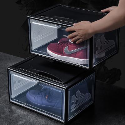 China Walmart Direct Open Storage Side Morden Factory Supply Clear Plastic Stackable Shoe Box Case for sale