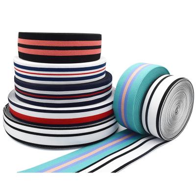 China Premium quality custom elastic jacquard elastic rainbow factory striped nylon webbing for sale