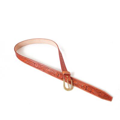 China Vegetable Tanned Leather Most Popular Different Colors Genuine Leather Belt Edge Carving Color Custom Belt Genuine Leather for sale