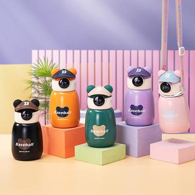 China Cute Durable 316 Stainless Steel Baseball Bear Straw Hat Baseball Thermos Display Kids Smart Water Bottle Insulated Flask for sale