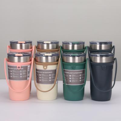 China Viable Personalized Coffee Mug Mugs With Lid And Handles 304 Stainless Steel Exterior Portable Vacuum Insulated Flask for sale