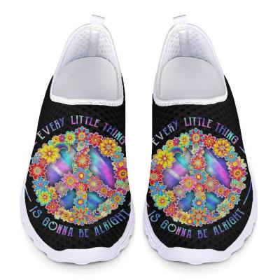 China Fashion Trend Peace and Love Logo Custom Print Casual Shoes Women Outdoor Flat Jogging Shoes Breathable Mesh Sneakers Drop Shipping Wholesale for sale