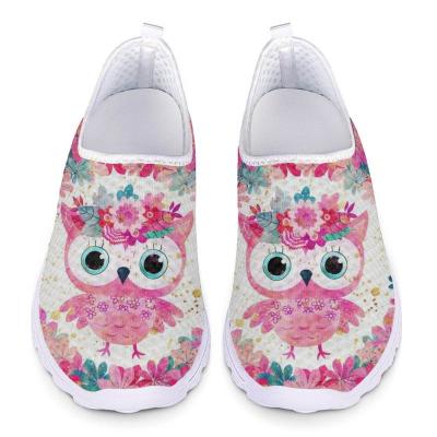 China Fashion Trend Cartoon Owl Casual Shoes for Women Comfort Breathable Slip on Mesh Sneakers Print On Demand Ladies Running Shoes Drop Shipping for sale