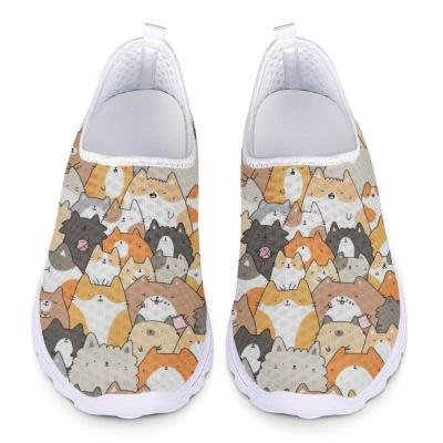 China Fashion Trend Drop Shipping Women's Summer Casual Shoes Mesh Sneakers Fashion Cute Cartoon Cat Print Outdoor Jogging Shoes Wholesale in Bulk for sale