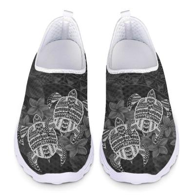 China Fashion Trend Light Breathable Mesh Sneakers for Women Summer Comfort Casual Shoes Custom Polynesian Turtle Print Flat Sports Shoes Wholesale for sale