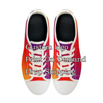 China Fashion Trend Drop shipping Canvas Shoes Fashion Breathable Casual Lace-up Walking Shoes Print On Demand Wholesale Flat Sneakers Hot Selling for sale