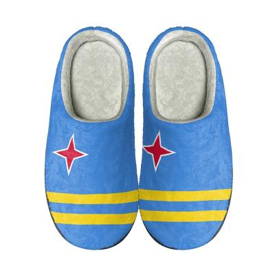 China Fashion Trend Unisex Couple Warm Slides Drop Shipping  Aruba Flags Winter Non-Slip Cotton Slipper Print On Demand Home Plush Shoes Wholesale for sale