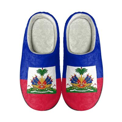 China Fashion Trend Polynesia Haiti Flag Design Cotton Slippers With Spot Wholesale Stylish Casual Indoor Flats Print On Demand Slip On Women Slides for sale