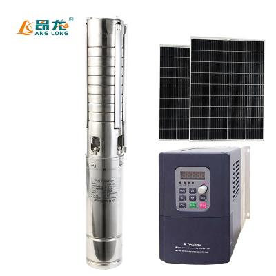 China Irrigation and Agriculture Hybrid AC/DC brushless 4 inch submersible 3hp solar borehole deep well water pump for agriculture irrigation for sale