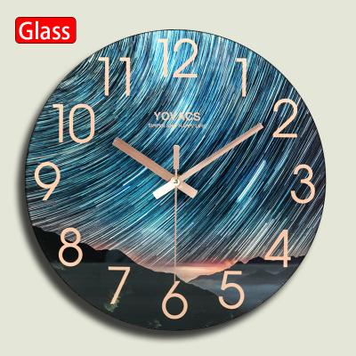 China Fashion Antique Design Pattern Meteor Shower Style Decoration Simple Glass Wall Clock No Ticking Sound Wall Clock for sale