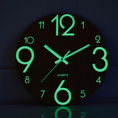 China Modern Contemporary Night Light Wall Clock 12 Inch Modern Diy Wall Clock Wholesale Large Function Luminous Numbers for sale