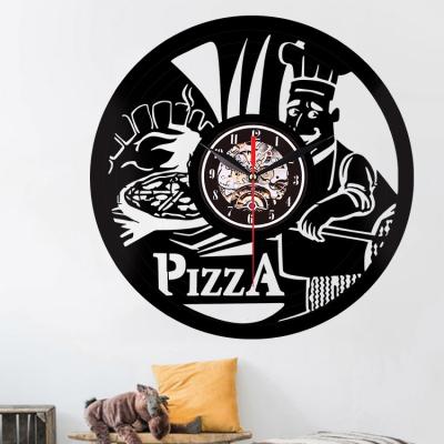 China Antique Style Pizzeria Decorated Wall Clock Vinyl Clock for sale