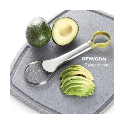 China Sustainable Hot Sales Delivery Quickly Fruit Tools 3 In 1 Stainless Steel Best Green Avocado Slicer Cutter for sale