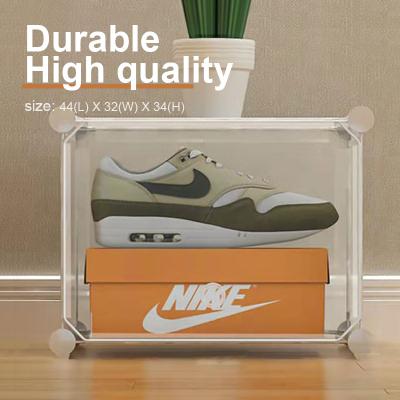 China Plastic Supplier Minimalist Gold Home Use Storage Box Stackable Foldable Shoes In Stock for sale