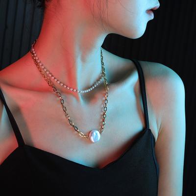 China CLASSIC Retro Double Layer Pearl Necklace Women's Titanium Steel Niche Clavicle Chain Factory Wholesale for sale