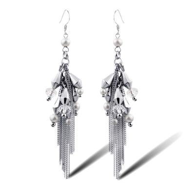 China New Design 925 Sterling Silver Hook Crystal High Quality Pearl Tassel Women Earrings Fashion Environmental Friendly for sale