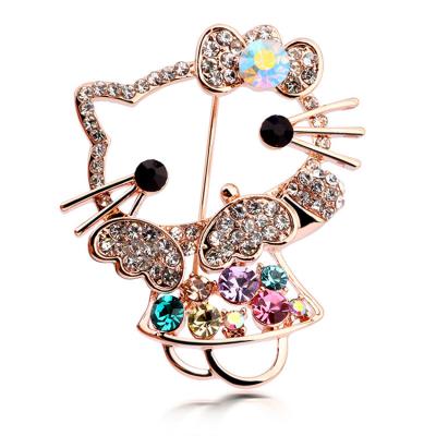 China Wholesale Alloy Fashion Design Gifts Charm 18K Gold Plated Cute Rhinestone Hello Kitty Accessories Jewelry Brooch Pin for sale