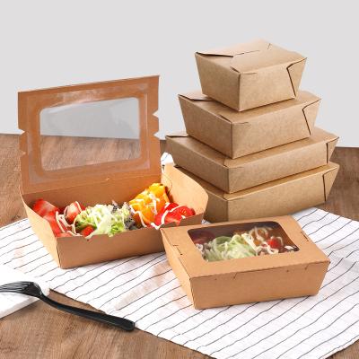 China Wholesale Disposable Salad Fruit Paper Packing Box Lunch Packing Takeout Box With PET Window for sale