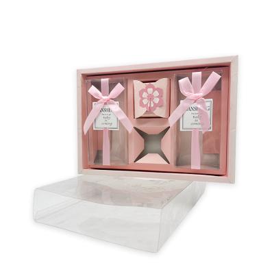 China Small Biodegradable Clear Window Box Pink Ribbon Package Cosmetics Madden Candles Gift Box for sale