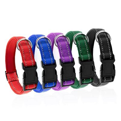 China Premium Heavy Duty Soft Neoprene Padded Padded Reflective Adjustable Nylon Webbing Custom Dog Collar With 12 Colors for sale