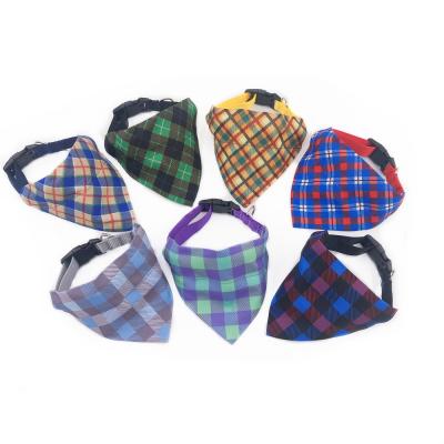 China Fashion Competitive Price Summer Plaid Print Design Costumize Adjustable Dog Collar Bandana For Small Large Dogs for sale