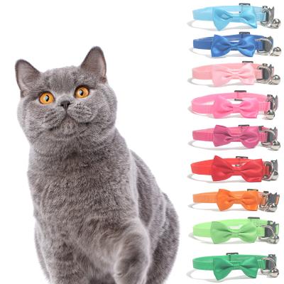 China Multi-colors DETACHED Cat Collar Manufacturer Breakaway Adjustable Bell Bowtie Solid Dog Cat Collar for sale