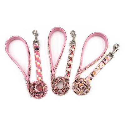 China Custom Pink Soft Padded Lead Pet Dog Lead Luxury Polyester Leash Custom Padded Leash For Webbing Hot Selling Printing for sale