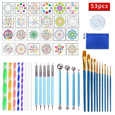 China 55 Pcs Educational Abacus Mandala Stencil Ball Soroban Stylus Brushes Dotting Tool Kit with Blue Zipper Storage Waterproof Bag for Painting Rocks for sale