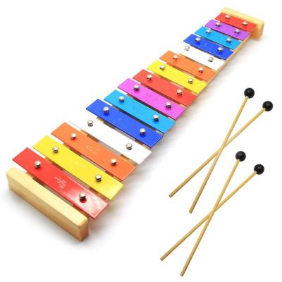 China Toddler Xylophone Natural Wooden Glockenspiel For Kids With Multicolor Metal Bars Included Two Mallets 15 Tone DP18G2 for sale