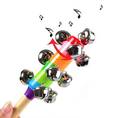 China Colorful Wooden Musical Jingle Hand Metal Bells For Kids Baby Shaking Toys DP07G1 for sale