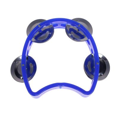 China Plastic Percussion Musical Tambourines, Double Alloy Recording Combined Tambourine, Half Cut Flower with 4 Bells for Kids Blue 11cm*13cm for sale