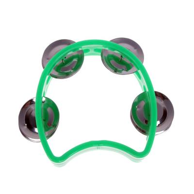 China Plastic Percussion Musical Tambourines, Double Alloy Recording Combined Tambourine, Half Cut Flower with 4 Bells for Kids DP15G2 Green for sale