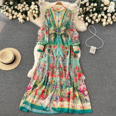 China Anti-wrinkle Fashion Custom Lady Chiffon Ruffle Maxi Dress Vestidos Women Elegant Summer Casual Dresses for sale