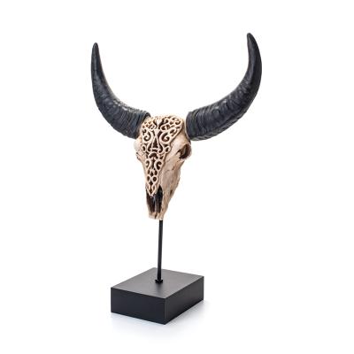 China Various China Sale Resin Cow Head Animal Skull Tribal On Base For Home Room Decoration for sale